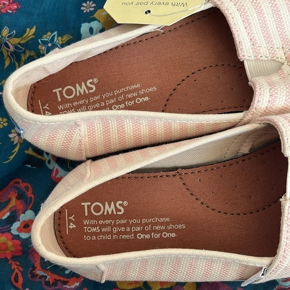 Brand New Toms Blossom Woven Stripe Rope Sole Slip On Flats Spring Pink Canvas - Picture 7 of 14